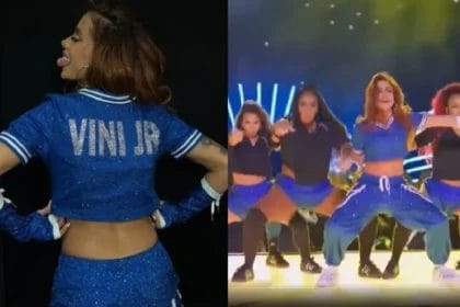 Anitta apresenta nova música e homenageia Vini Jr em show na Liga dos Campeões
